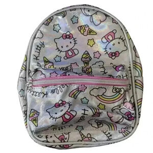Sanrio Hello Kitty Mini Backpack Silver Iridescent Pink Unicorns & Rainbows